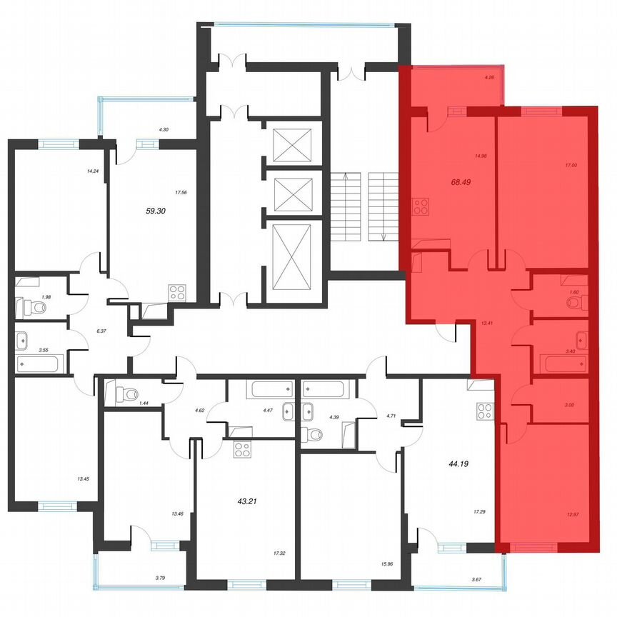 2-к. квартира, 70,6 м², 13/22 эт.