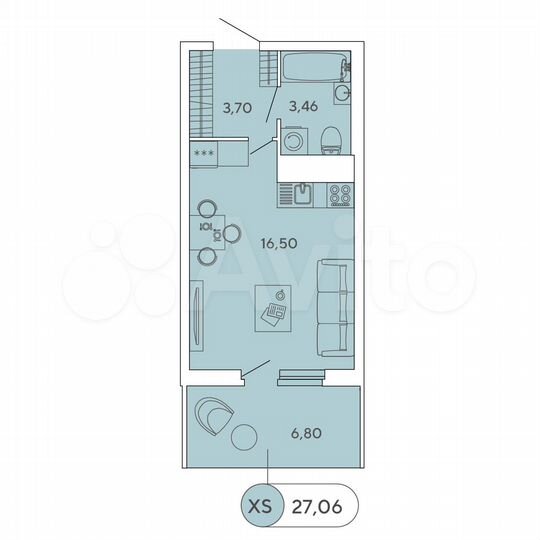 Квартира-студия, 27,1 м², 7/12 эт.
