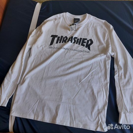 Белый лонгслив thrasher, оригинальный