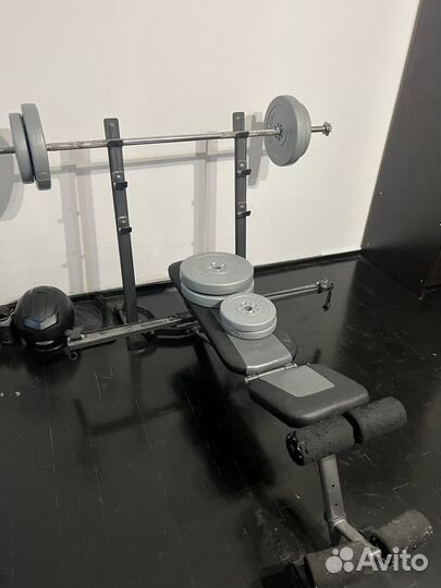 Штанга со скамьей, груза