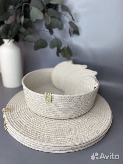 Набор сервировочных салфеток и корзинки из шнура