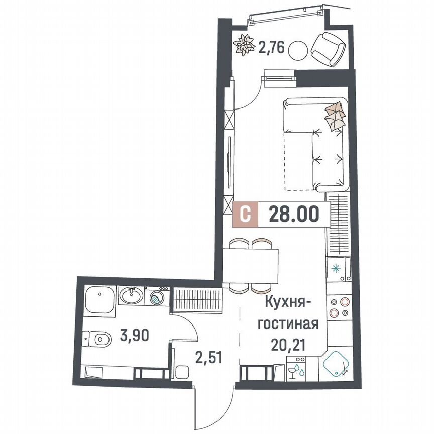 Квартира-студия, 28 м², 5/18 эт.