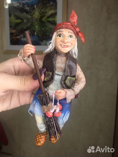 Ватная игрушка на ёлку оберег сувенир баба яга