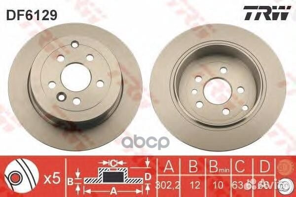 Торм.диск зад.302x12 5 отв. DF6129 TRW
