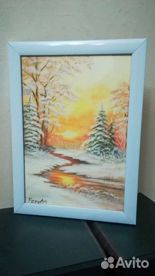 Картина пастелью Зимний лес