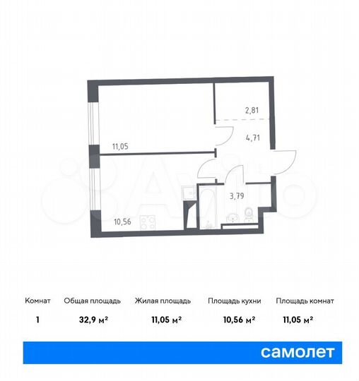 1-к. квартира, 32,9 м², 11/11 эт.