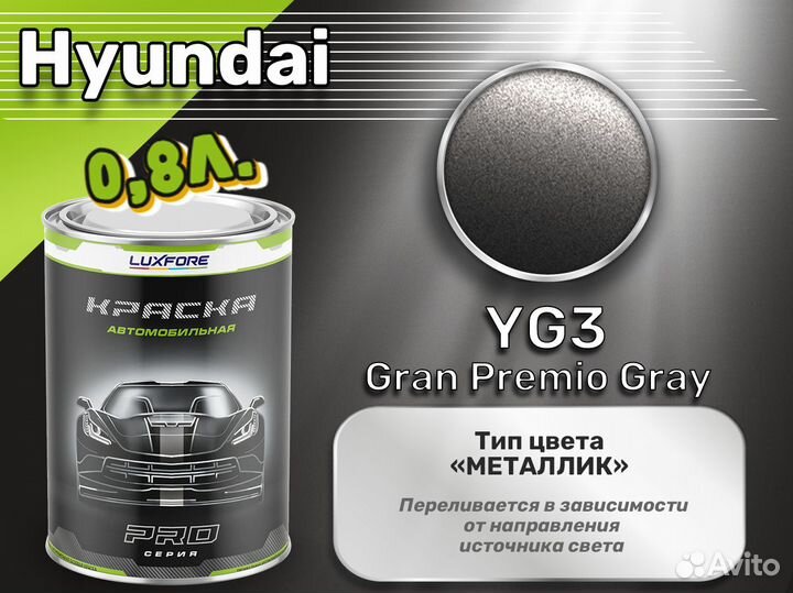 Краска Luxfore 0,8л. (Hyundai YG3 Gran Premio Gray)