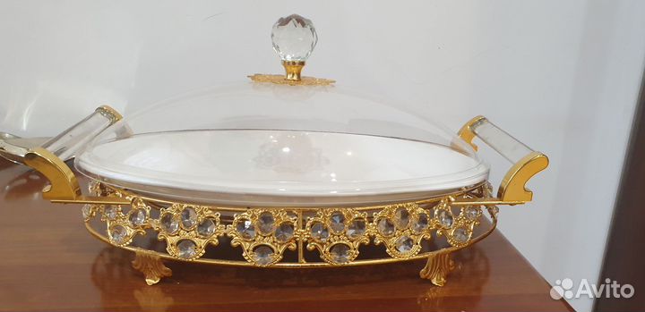 Золотое Блюдо большое овальное с крышкой
