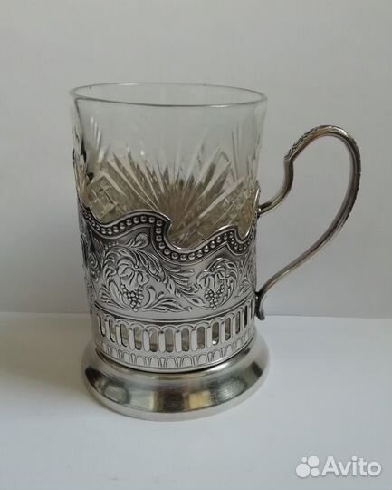 Подстаканник мельхиор В.И. Ленин + стакан хрусталь