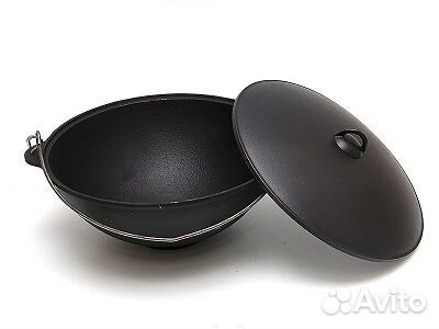 Чаша азиатская чуг. 8л с крышк. и дужкой (казан)