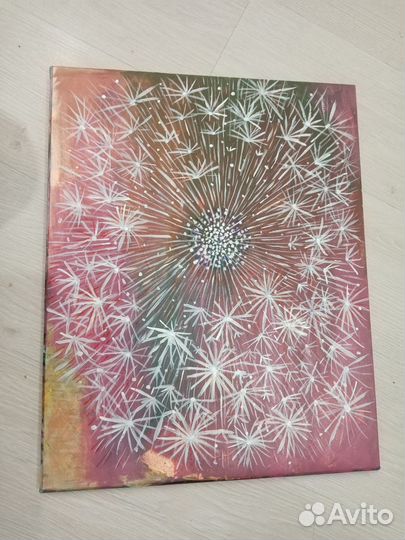 Картина, одуванчик. Ручная работа холст