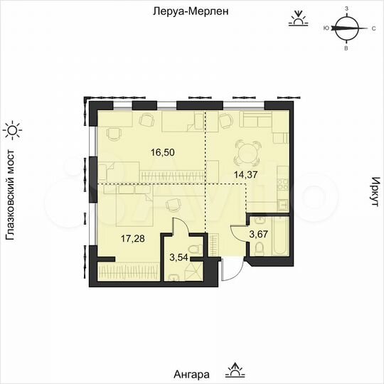 1-к. квартира, 61,6 м², 11/19 эт.