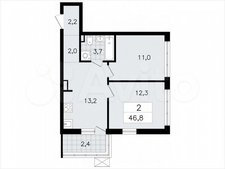 2-к. квартира, 46,8 м², 11/12 эт.