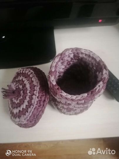 Корзинки-шкатулки из трикотажной пряжи