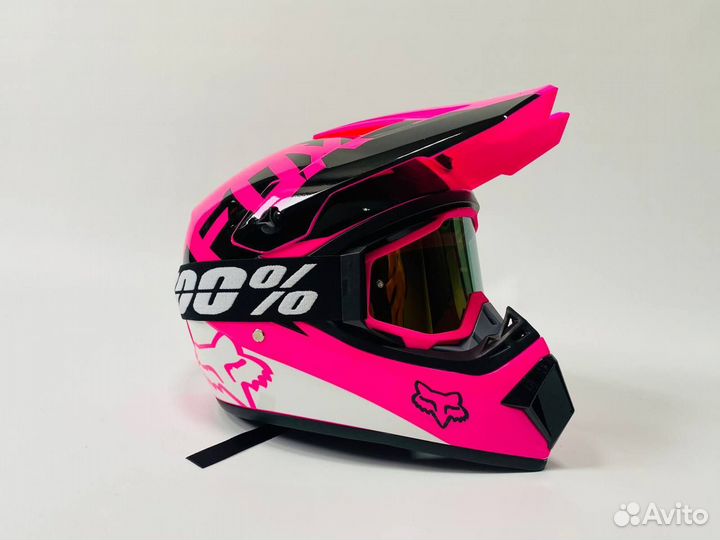 Мотошлем эндуро мотокросс Fox с очками