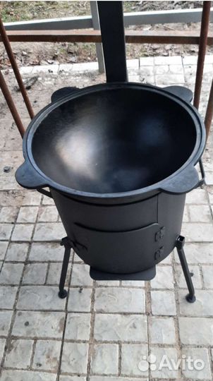 Казан чугунный 12 литров с печкой 3мм с трубой