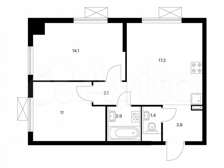 2-к. квартира, 52,5 м², 11/17 эт.