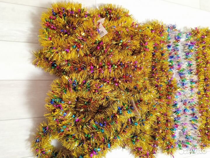 Мишура цветная золото, серебро 2 метра новая