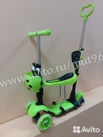 Самокат детский 5 в 1, с ручкой, зеленый