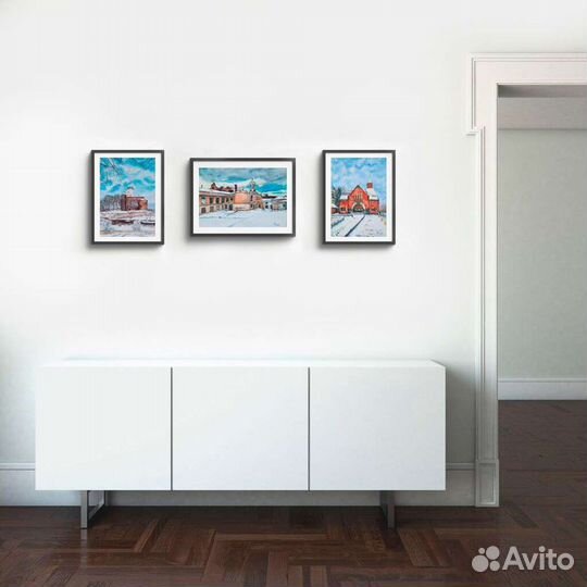 Акварельные картины. Триптих. Средневековый Выборг