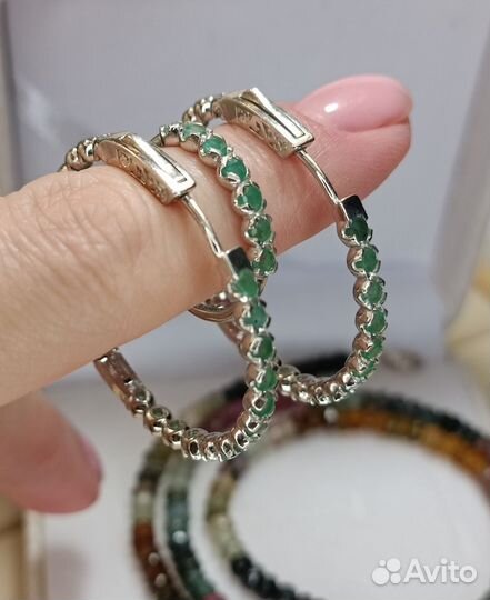 Серьги конго изумруды