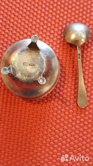 Солонка с ложкой серебро 875 проба, СССР