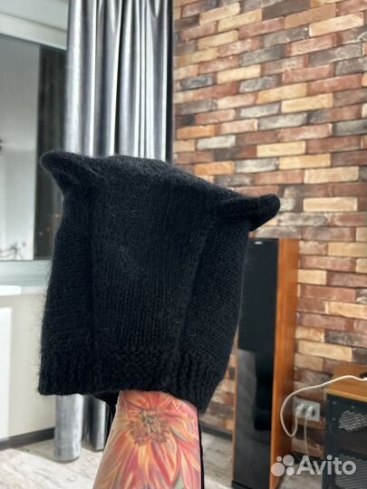 Шапка чепчик с ушами из ангоры