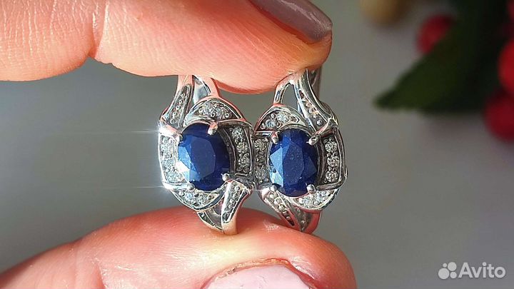 Классические серьги с сапфирами Бирма, 2ct, 925