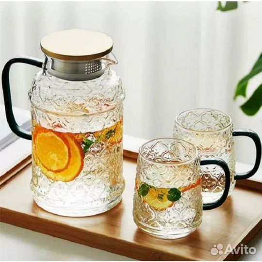 Кувшин стеклянный с кружками
