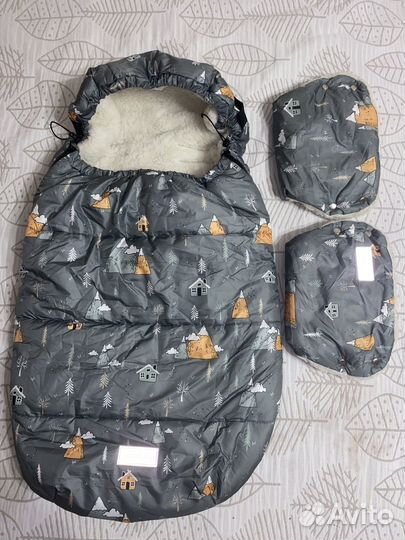Зимний конверт в коляску или санки 105 см + муфты