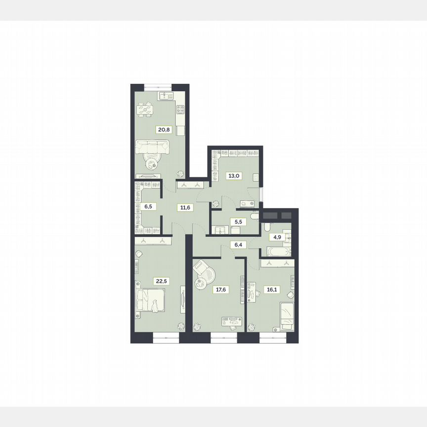 3-к. квартира, 124,9 м², 9/27 эт.