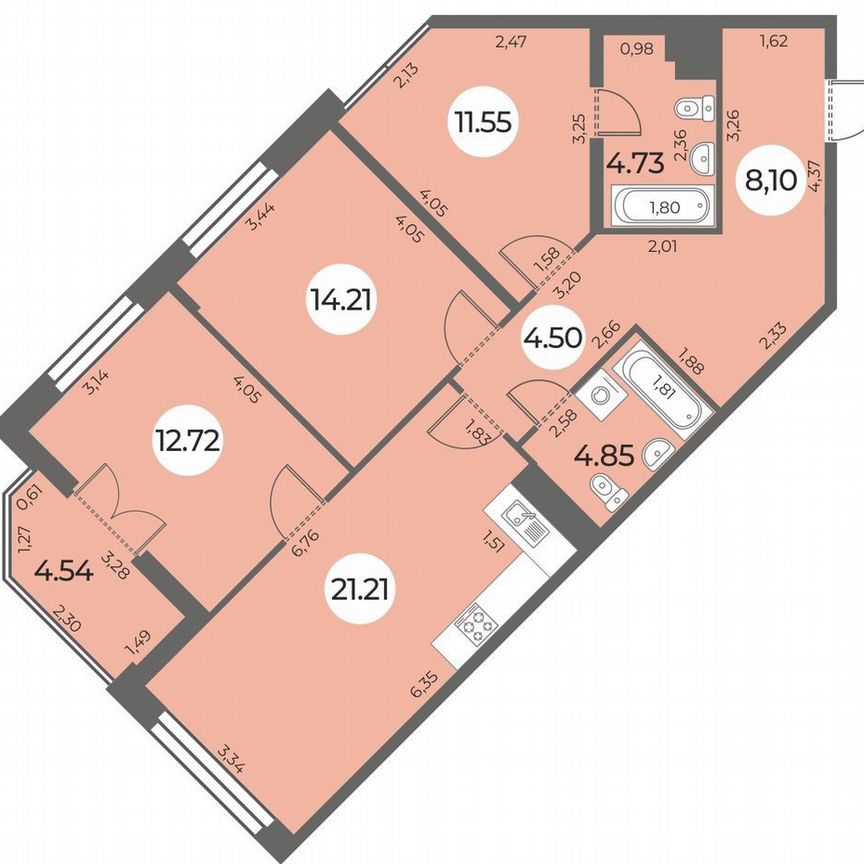 3-к. квартира, 84 м², 11/24 эт.