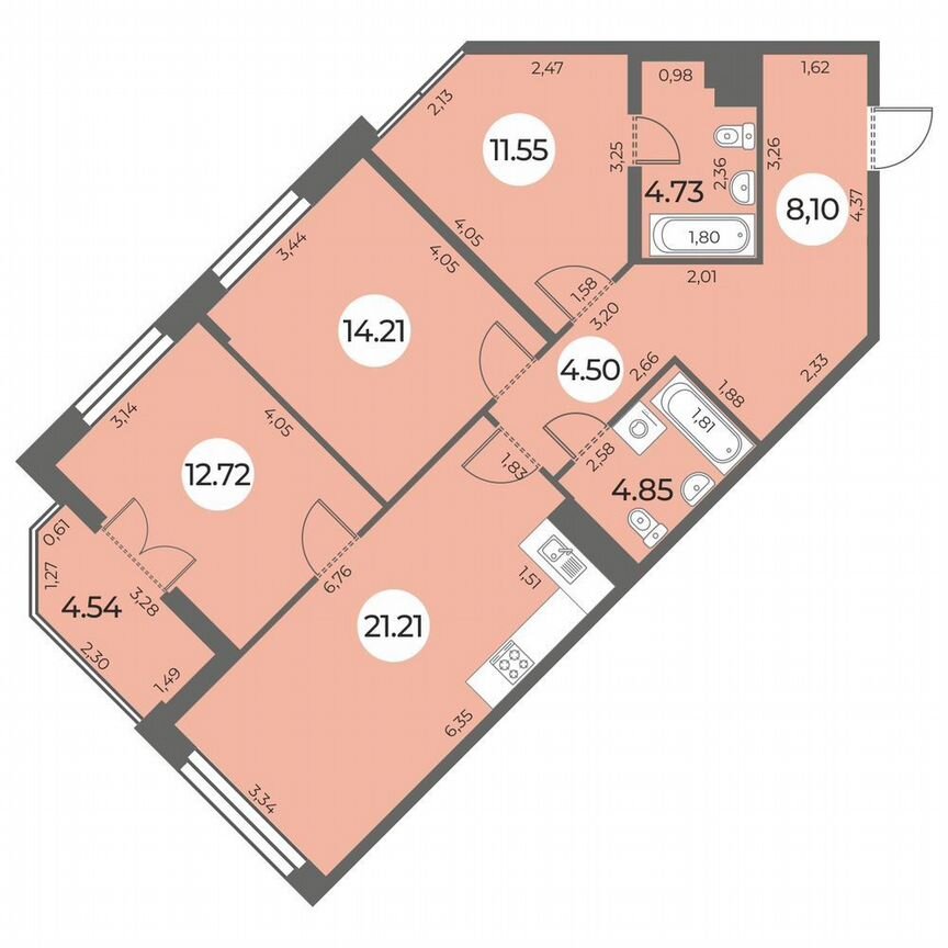 3-к. квартира, 84 м², 11/24 эт.
