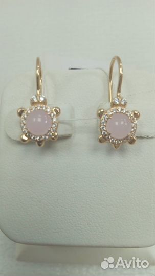 Серьги,Золото,Красное,585,фианит россыпь