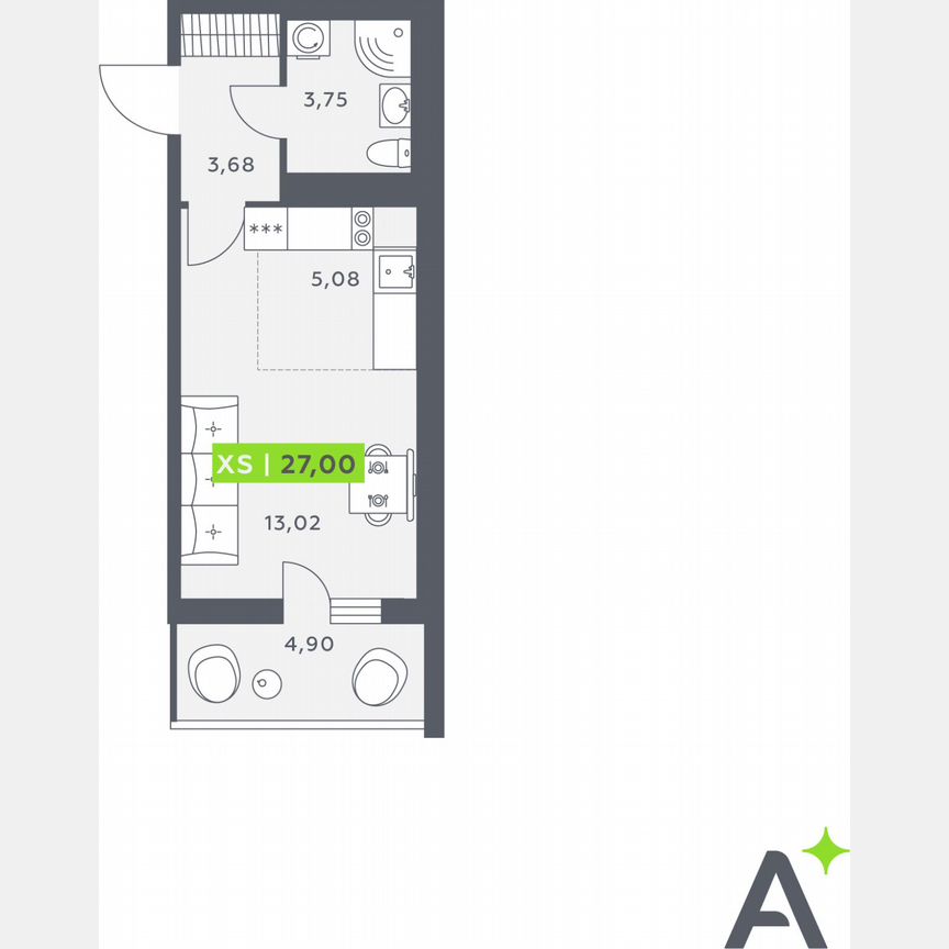 Квартира-студия, 27 м², 7/12 эт.