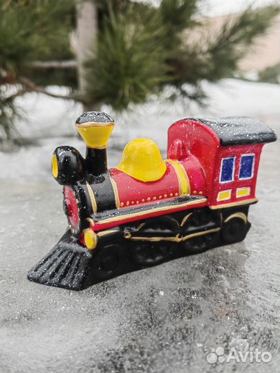 Елочная игрушка паровоз фарфор ручная работа