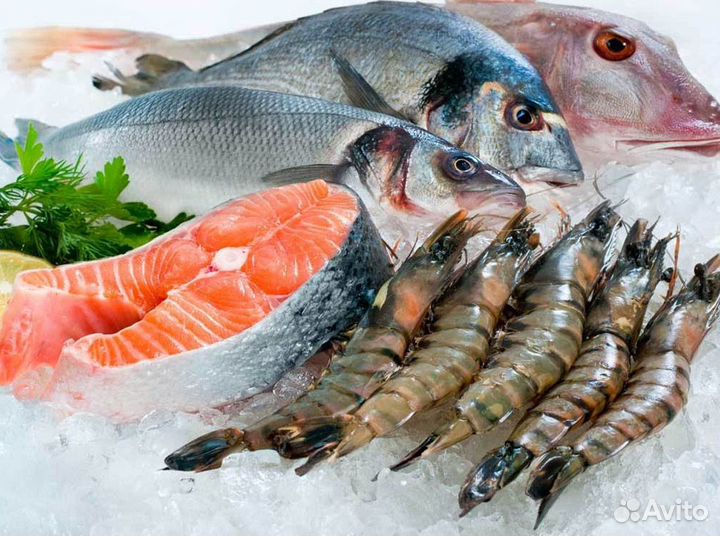 Рыба скумбрия,сельдь,кета,семга,икра,креветки