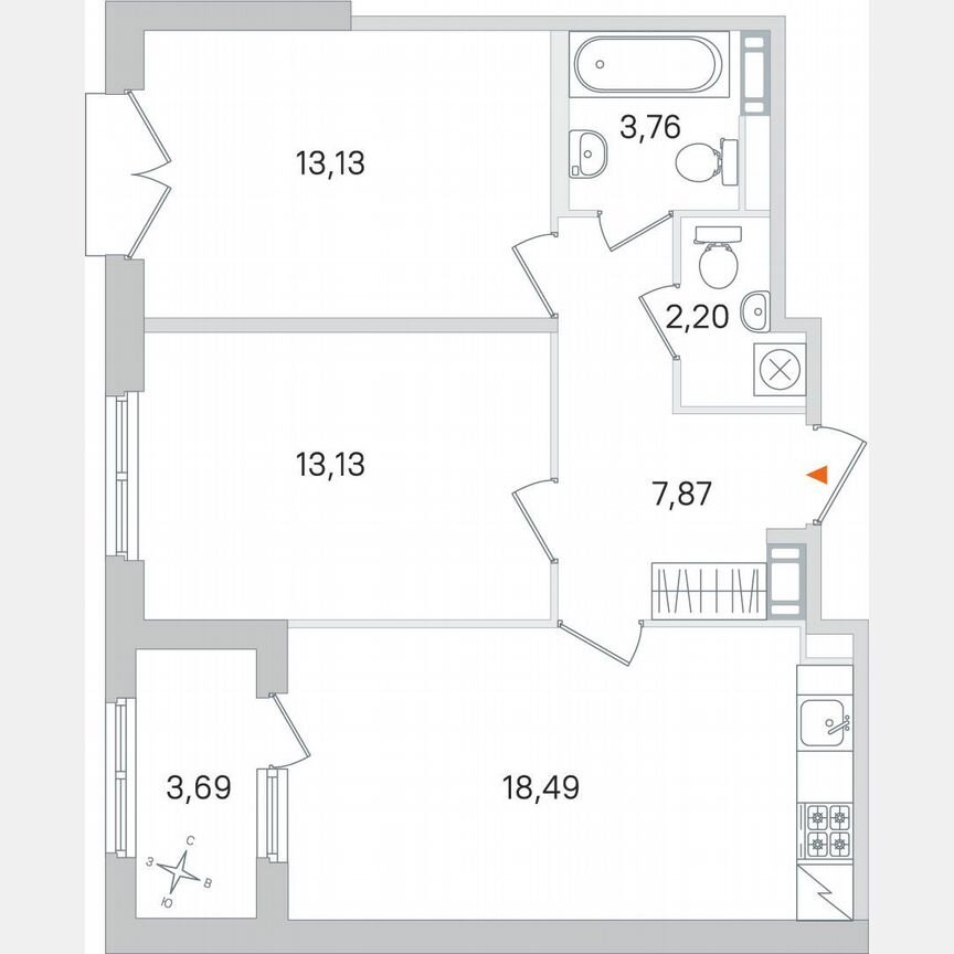 2-к. квартира, 60,4 м², 4/4 эт.