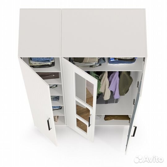 Шкаф для одежды 3-х створчатый с зеркалами Валенсия, цвет белый шагрень, шхгхв 126х54,2х225,3 см., у