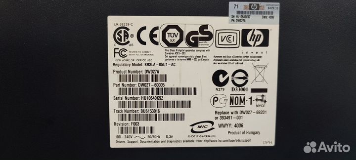 Dat72 usb стриммер HP DW027A