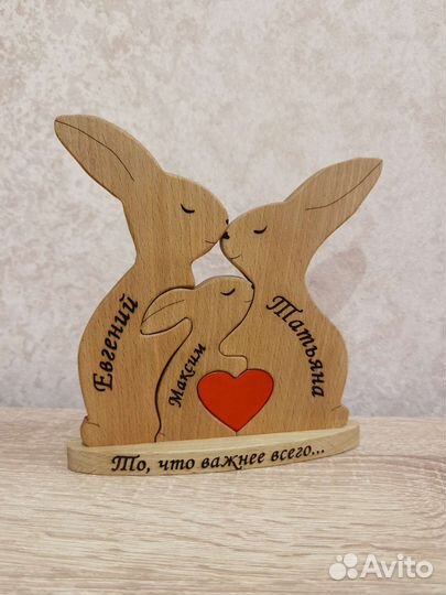 Семейный пазл, мишки из дерева, подарок