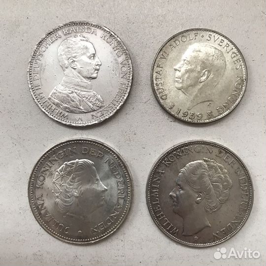 Монеты серебро. Германия. Нидерланды. Швеция