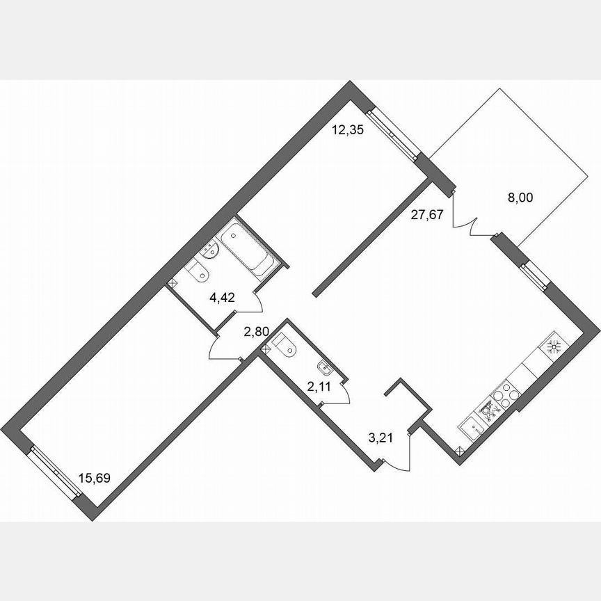 2-к. квартира, 70,7 м², 1/5 эт.