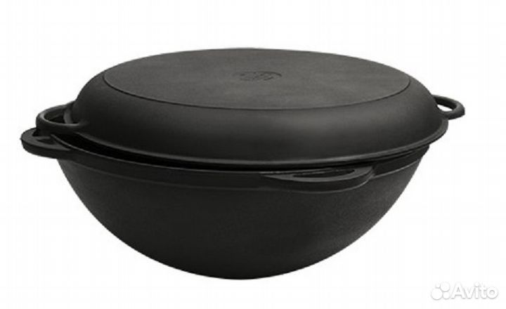 Казан чугун. азиатский 4 руч 10 л крышка-сковорода
