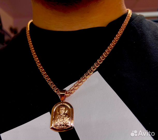 Золотая цепь бисмарк плотный 32.43гр+ икона 9.77гр