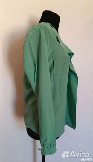 Блузка шёлковая 46 зелёная 100% шелк рубашка