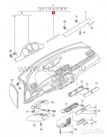 Накладка на торпедо Passat B6 CC