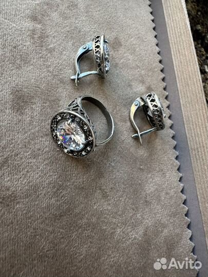Комплект серьги и кольцо с горным хрусталем