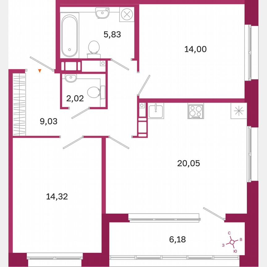 2-к. квартира, 68,3 м², 5/10 эт.