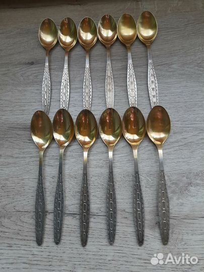 Ложки чайные Мельхиор позолота, два комплекта